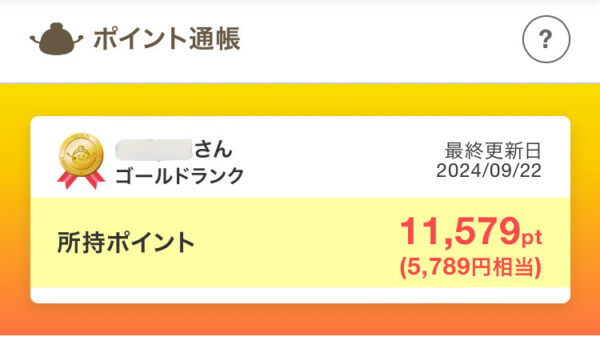 自分のちょびリッチのポイント通帳