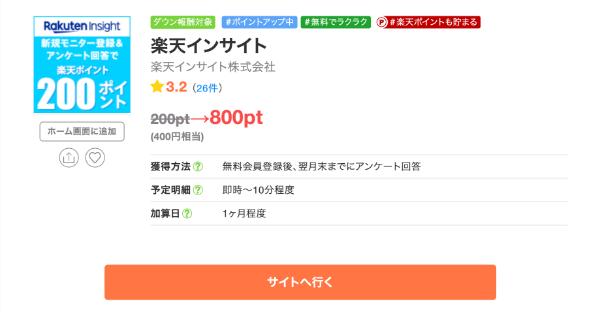 ちょびリッチに掲載されている楽天インサイトの無料会員登録の広告